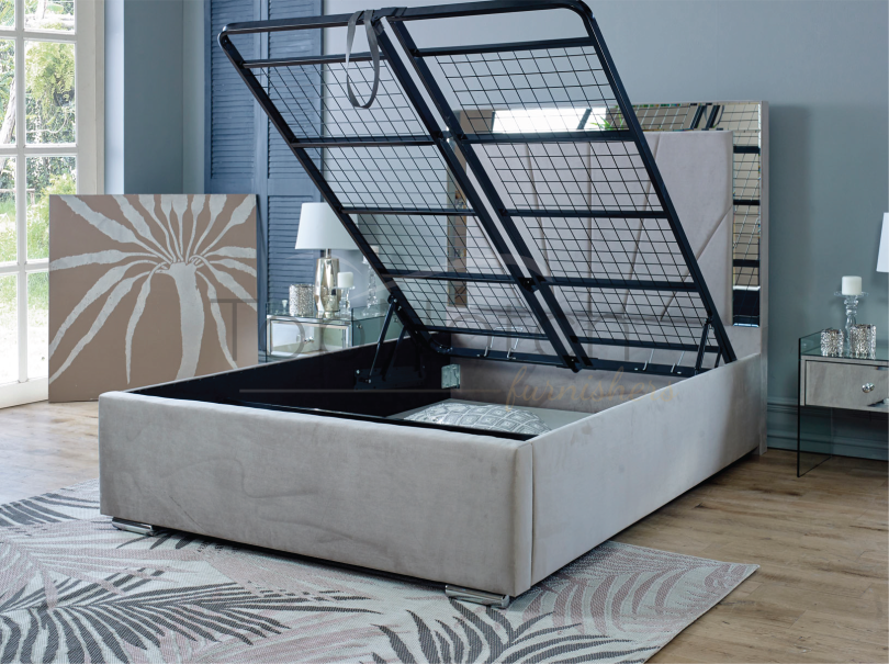 Mirror bed with ottoman gas lift storage Topnotchfurnishers.co.uk