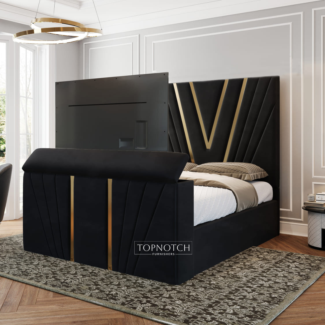 StellarNest TV Bed With Gold Trim